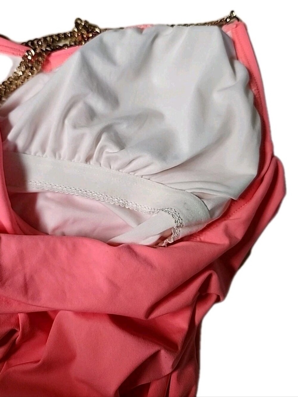 NWT Vince Camuto Collins Luxe Chain Strap Blouson 1 Pc Coral Sugar Swimsuit Sz6 - Picture 10 of 11